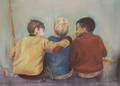 Framed Oil on Canvas of Three Boys