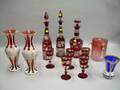 Bohemian Etched Ruby Flash Glass Pair of Decanters Set of Five Wines and a Decanter a Gilt Etched Loving Cup