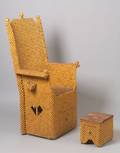 Tramp Art Wooden Spool Chair and Ottoman