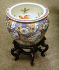 Modern Chinese Export Porcelain Fish Bowl on Hardwood Stand