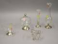 Five Sterling Silver Mounted and Overlay Colorless Glass Table Articles