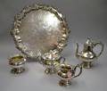 Fourpiece Frank Whiting Sterling Silver Tea Set with a Silver Plated Footed Tray