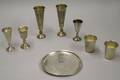 Seven Sterling Silver Kiddush Cups and a Tray