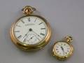 18kt Gold Ladys Enamel Decorated Pocket Watch and a Goldfilled Open Face Waltham Pocket Watch