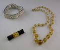 800 Silver Citrine and Onyx Pin a Faceted Glass Bead Necklace and a Costume Paste Bracelet