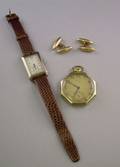 Two Art Deco 14kt Gold Watches and a Pair of Antique 15kt Gold Cuff Links