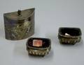 English Sterling Silver Tea Caddy and a Pair of Cobalt Glasslined Salts
