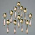 Set Twelve Cassidy  Ball Coin Silver Fruit Spoons