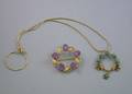 Turquoise Pendant and Associated 14kt Gold Chain and a Vandell 14kt Gold Amethyst Circle Brooch