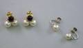 Pair of 14kt White Gold and Pearl Earrings and a Pair of 14kt Gold Pearl and Cabochon Amethyst Earringse
