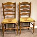 Pair of English Provincial Slatback Side Chairs with Woven Rush Seats