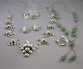 Large Mexican Silver Grape Cluster Necklace Two Silver Brooches a Glass Bead Necklace and a Pair of Silverton