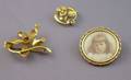 Handpainted Portrait Pin and Two Art Nouveau Floriform Pins