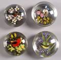 Four Rick Ayotte Bird Glass Paperweights