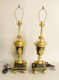Pair of slate and brass table lamps