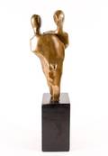 Bronze Abstract Sculpture of 2 Figures on Base