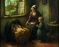 Cornelis Wouter Bouter Dutch 18881966 Kitchen Scene with a Mother and Her Children