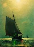James Gale Tyler American 18551931 Schooner Sailing by Moonlight