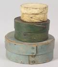Three Small Painted Round Covered Wooden Boxes