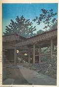 Hasui A Temple Entrance in Evening