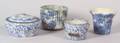 Four Blue and White Spongeware Pottery Items