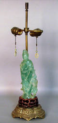 Chinese green quartz table lamp