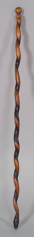 Carved and Painted Snakeform Walking Stick