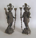 Pair of Japanese cast metal figures