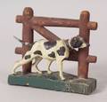 Carved and Painted Wooden Hunting Dog and Fence
