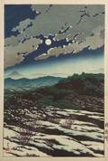 Hasui A Moonlit Sky with Storm Clouds over Snowpatched Hills
