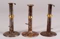 Three Sheet Iron Hogscraper Candlesticks with Brass Rings
