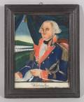 Continental or PennsylvaniaGerman School 19th Century Portrait of George Washington Seated Before a Window with Landscape