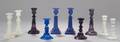 Ten Colored Pressed Glass Candlesticks