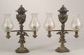 Pair of Brass Argand Lamps with Cut Glass Shades