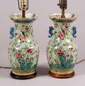 Pair of Celadon Rose Canton Porcelain Vases