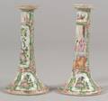 Pair of Rose Medallion Porcelain Candlesticks