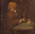 American School Late 18thEarly 19th Century Smiling Gentleman at Table Drinking