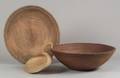 Large Turned Ash Bowl Charger and a Large Carved Wooden Scoop