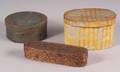 Wallpaper Covered Bandbox and Two Painted Covered Wooden Boxes