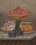 American School 19th Century Still Life with Fruit and Desserts on a Marbletop Table