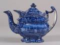 Historical Blue Transfer Printed Staffordshire Pottery Teapot