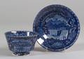 Blue Transfer Printed Staffordshire Pottery Tea Bowl and Saucer