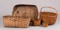Five Assorted Woven Splint Baskets