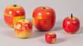 Five Graduating Turned and Painted Wooden Apple Trinket Boxes