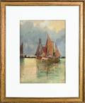 George C Groll watercolor harbor scene dated 1920
