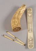 Engraved Busk Ruler and a Powder Horn