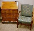 Diminutive Chippendalestyle Slantlid Desk and a Federalstyle Needlepoint Upholstered Mahogany Library Chair