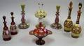 Eight Victorian Decorated Art Glass Table Items