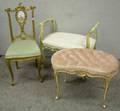 Louis XV Style Upholstered Carved and Painted Bench Stool and a Side Chair