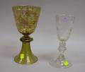Bohemian Colorless Cut Glass Goblet and an Enamel Decorated Amber Glass Goblet